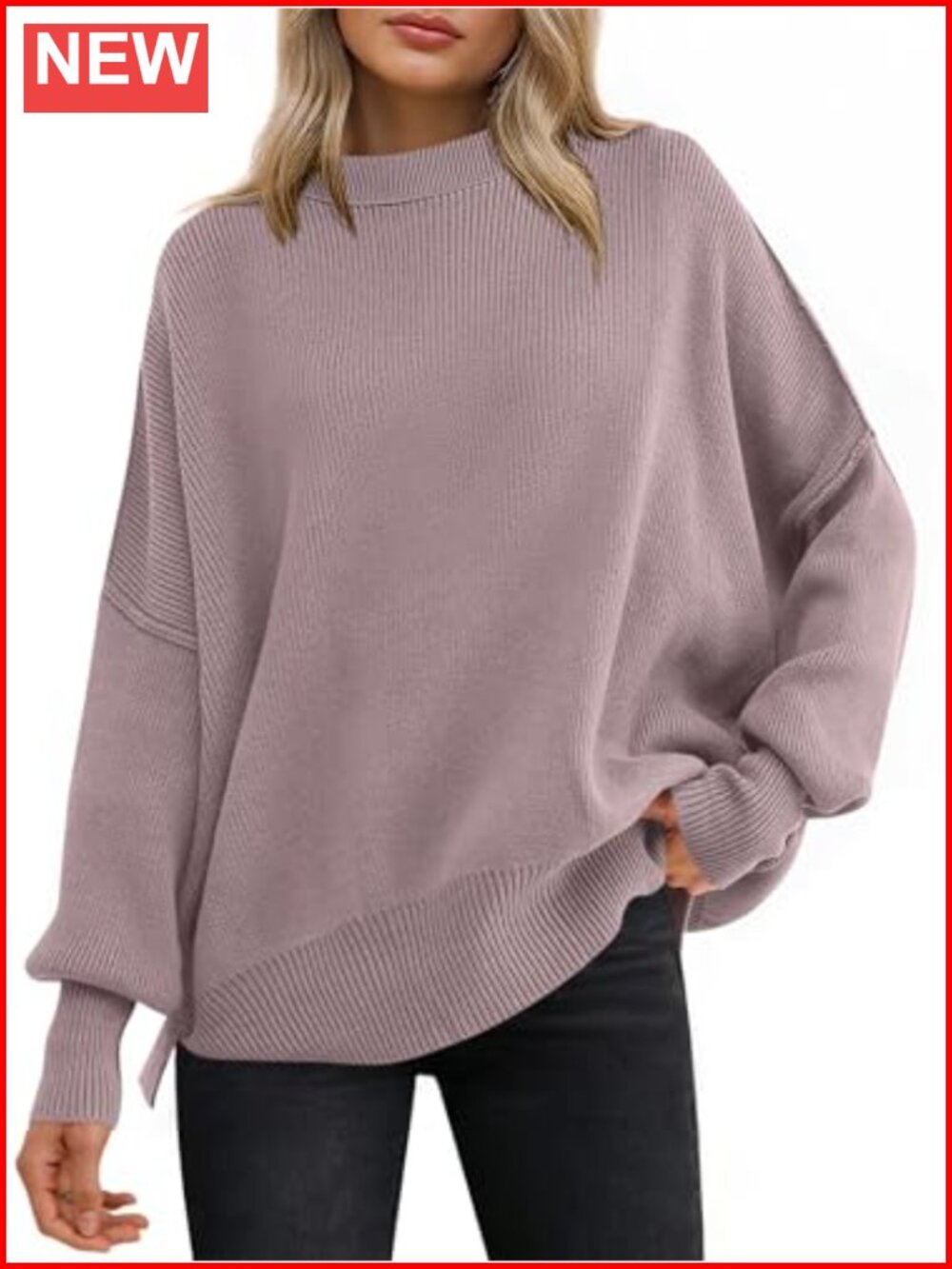 Oversized Chunky Ribbed Knit Pullover Sweater Batwing Sleeve Crewneck